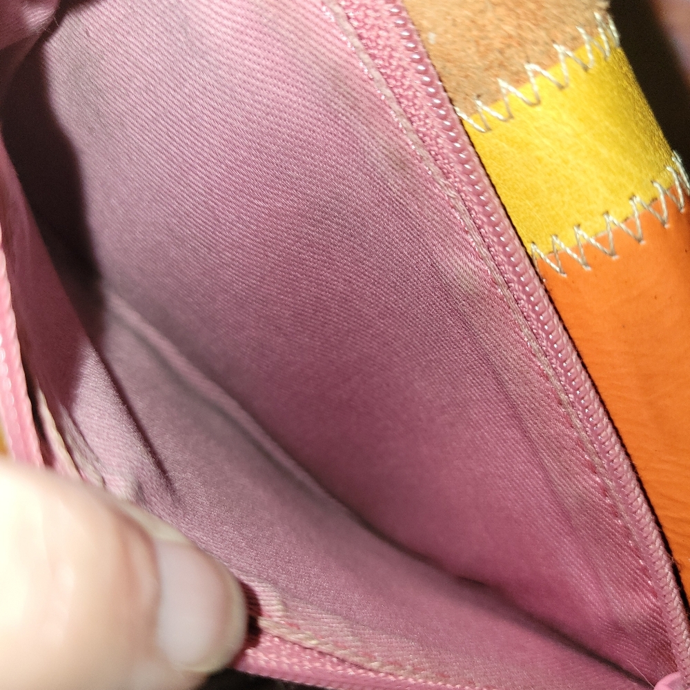 Vintage Fossil Pink Leather Patchwork Front Tri-fold - Picture 5 of 10
